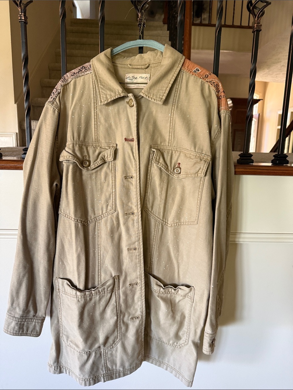 We The Free Tan Utility Jacket with Embroidered Shoulder Panels